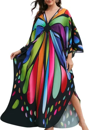 Kaftan Dresses for Women Plus Size Caftans Loungewear Swimsuit Coverup Butterfly Maxi Beach Dress Lightweight Muumuu