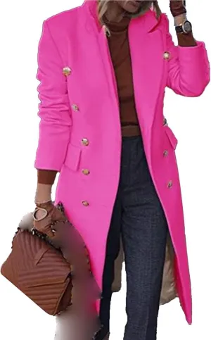 Maiyifu-GJ Women's Overcoat Notched Lapel Double Breasted Coats Fall Winter Elegant Wool Blend Trench Coat Long Jackets