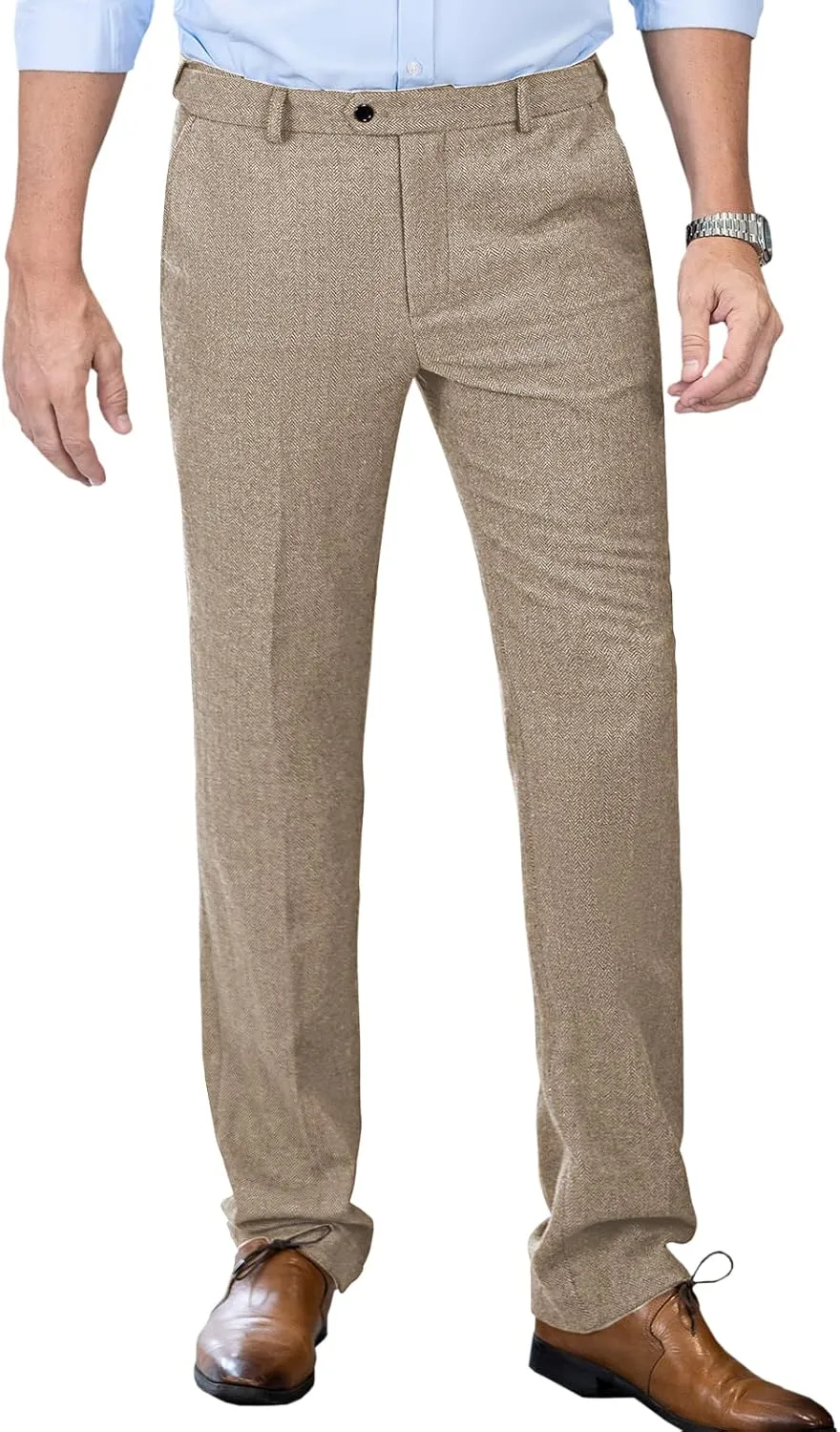 Men's Tweed Pants Herringbone Thick Wool Pleated Front Dress Suit Vintage Trousers