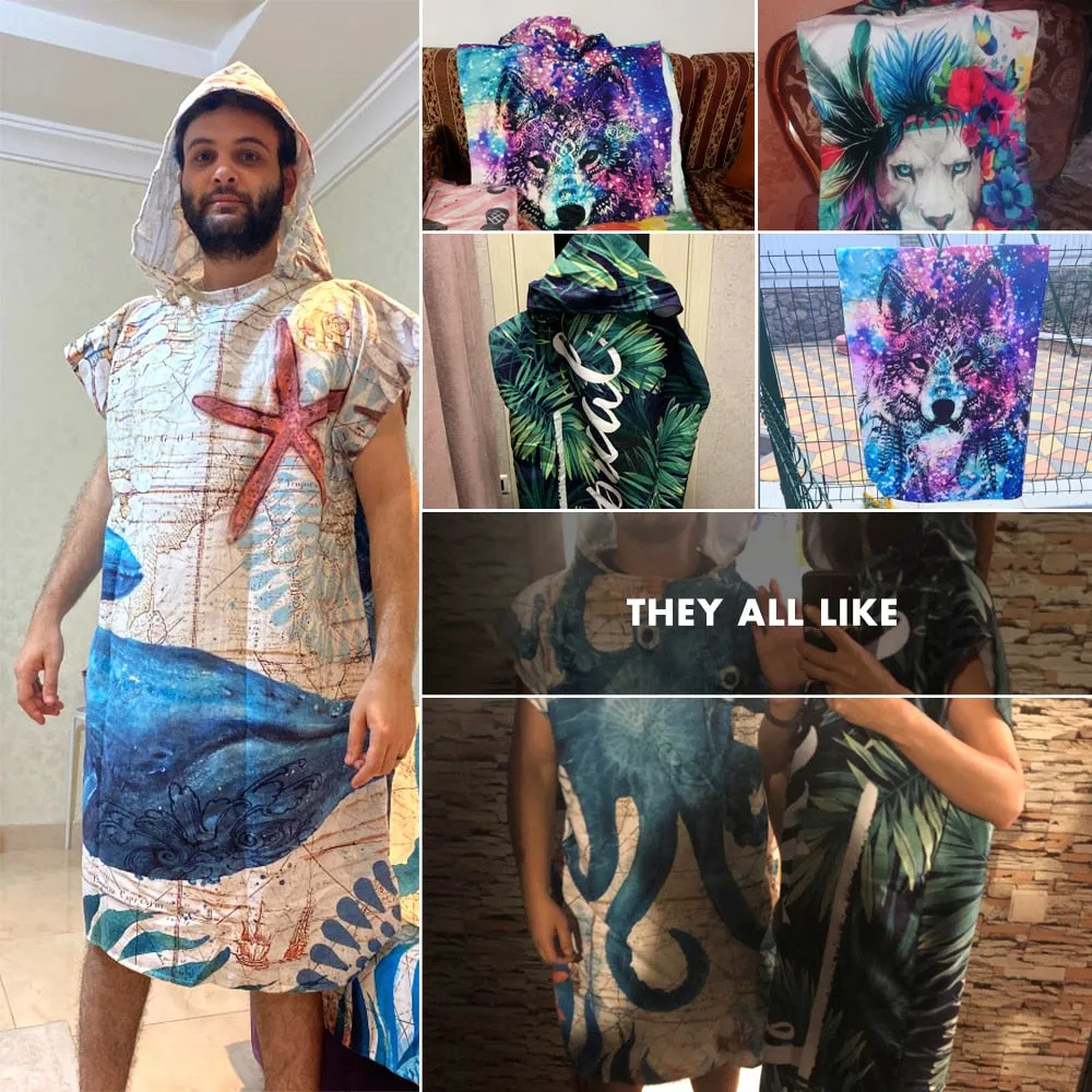 Microfiber Fabric Bath Towels Beach Towel Bathrobe Cloaks Hooded Swimming Pool Gym Fitness Bath Towels