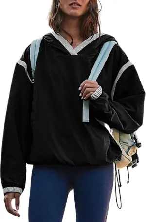 Omoone Womens Casual Hoodie Long Sleeve Cropped Lightweight Pullover Fall Sweatshirt Track Jackets