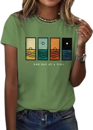 One Day at A Time T-Shirt Women Mental Health Positive Inspirational Quotes Tee
