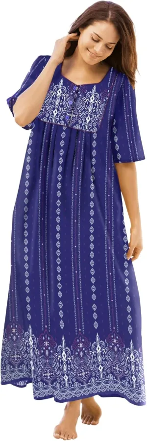Only Necessities Women's Plus Size Bib Front Lounger House Dress, Nightgown