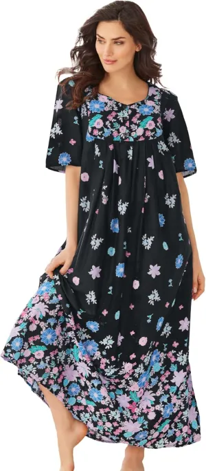 Only Necessities Women's Plus Size Bib Front Lounger House Dress, Nightgown