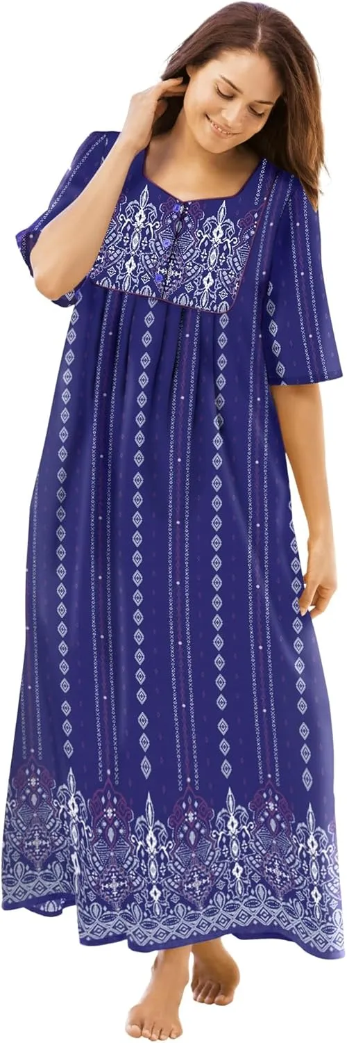 Only Necessities Women's Plus Size Bib Front Lounger House Dress, Nightgown