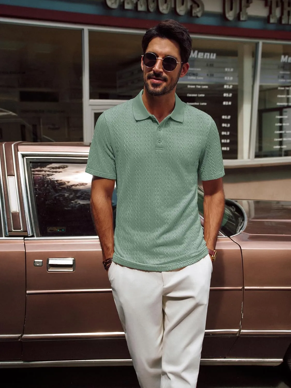 PJ PAUL JONES Mens Polo Shirts Short Sleeve Casual Collared Shirts Textured Stretchy Golf Shirts