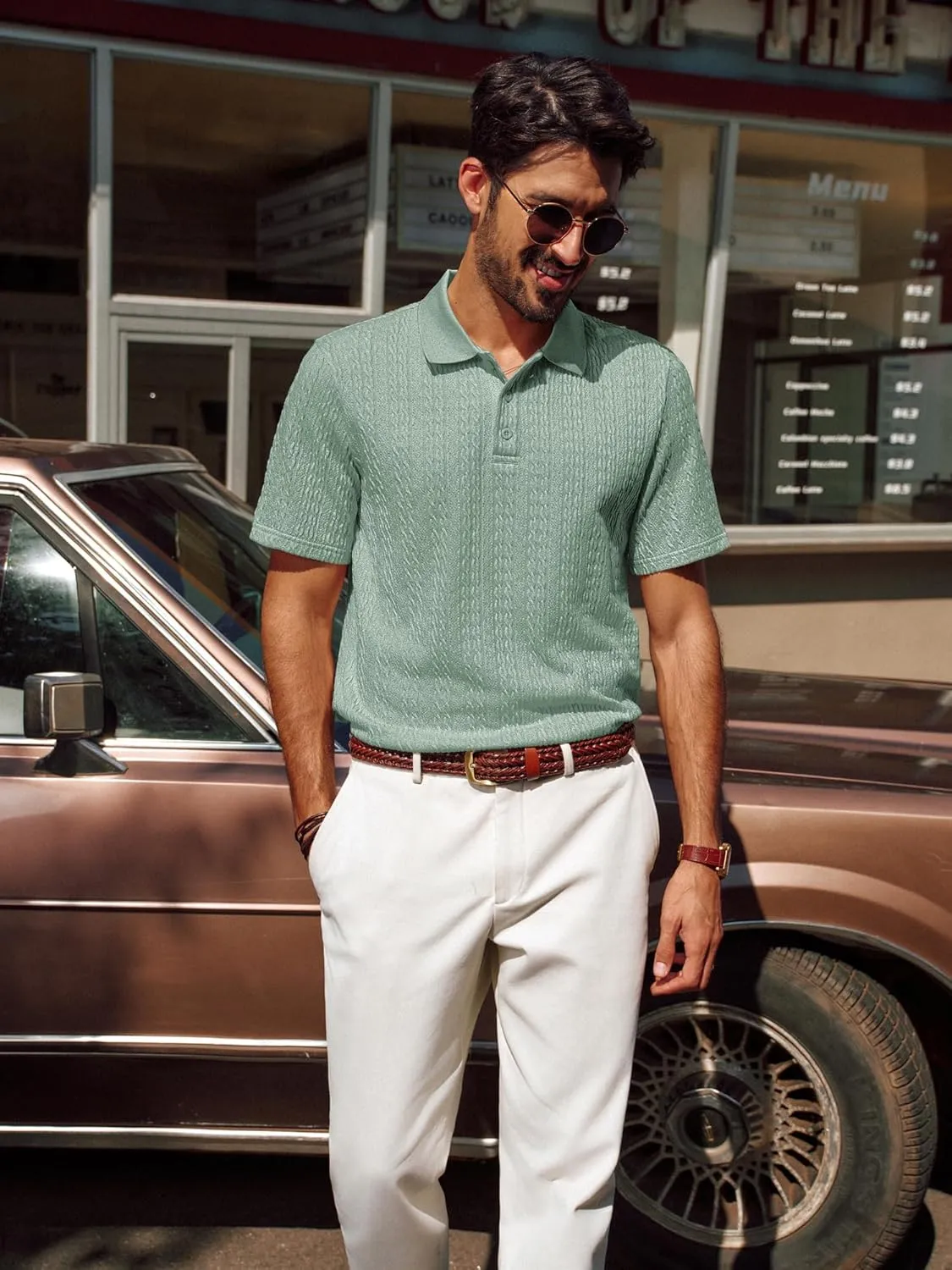 PJ PAUL JONES Mens Polo Shirts Short Sleeve Casual Collared Shirts Textured Stretchy Golf Shirts