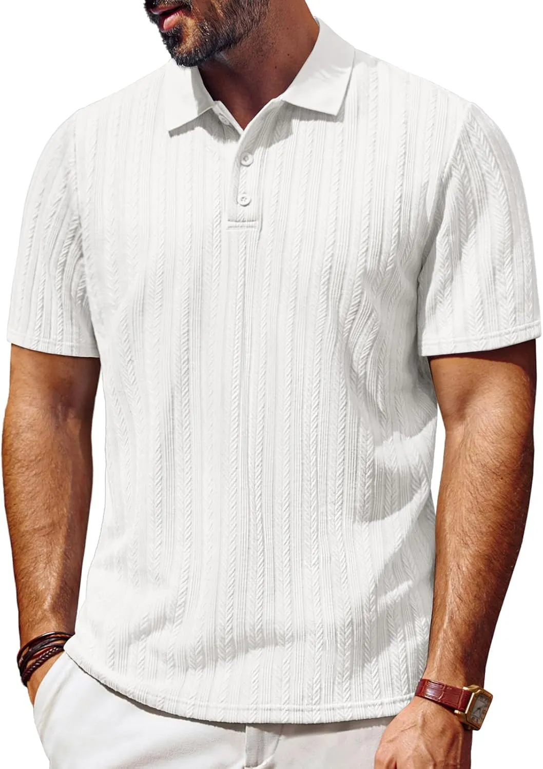PJ PAUL JONES Mens Polo Shirts Short Sleeve Fashion Textured Polo Shirt Regular Fit Stretchy Golf Shirts