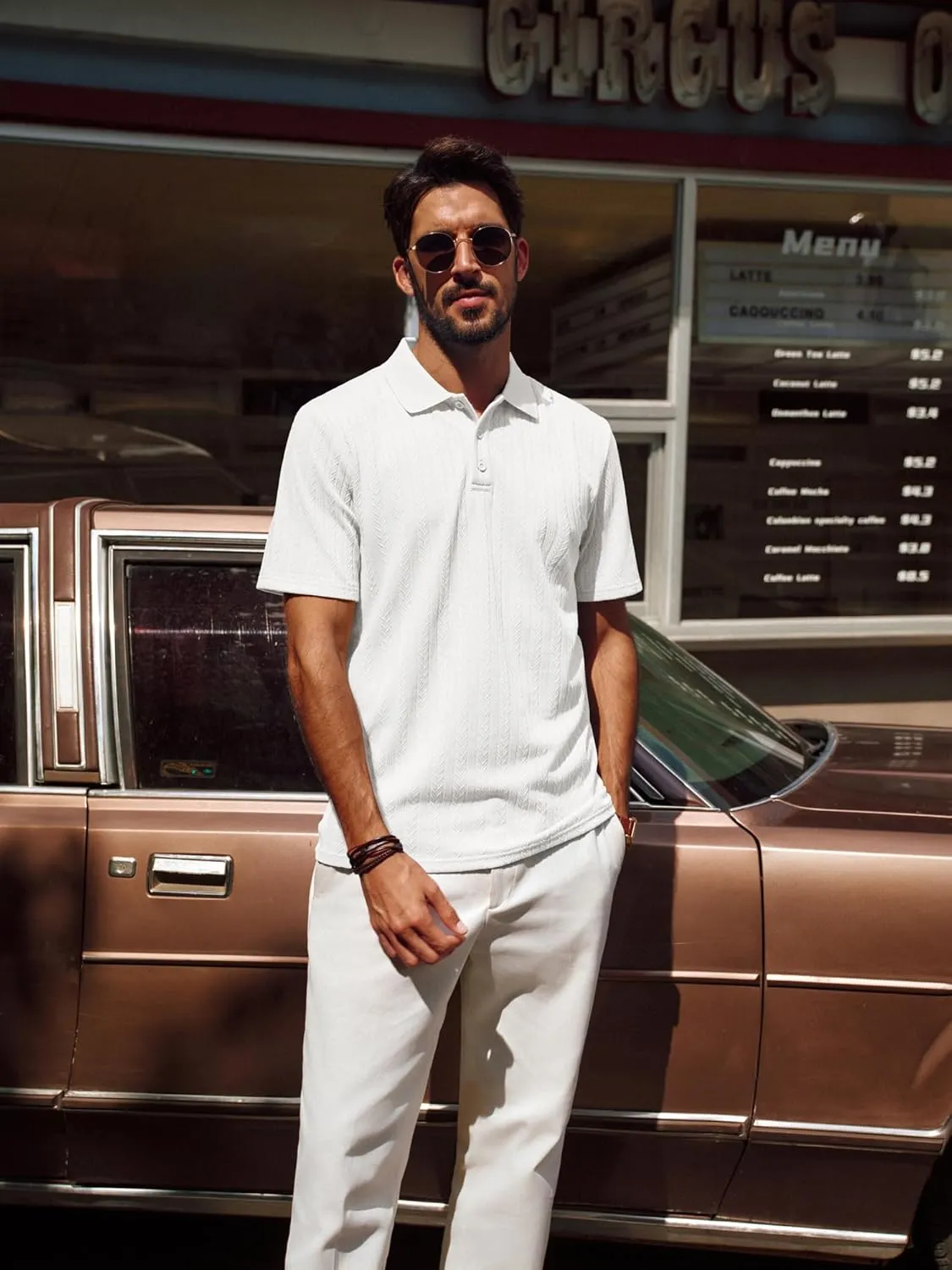 PJ PAUL JONES Mens Polo Shirts Short Sleeve Fashion Textured Polo Shirt Regular Fit Stretchy Golf Shirts