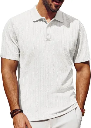 PJ PAUL JONES Mens Polo Shirts Short Sleeve Fashion Textured Polo Shirt Regular Fit Stretchy Golf Shirts