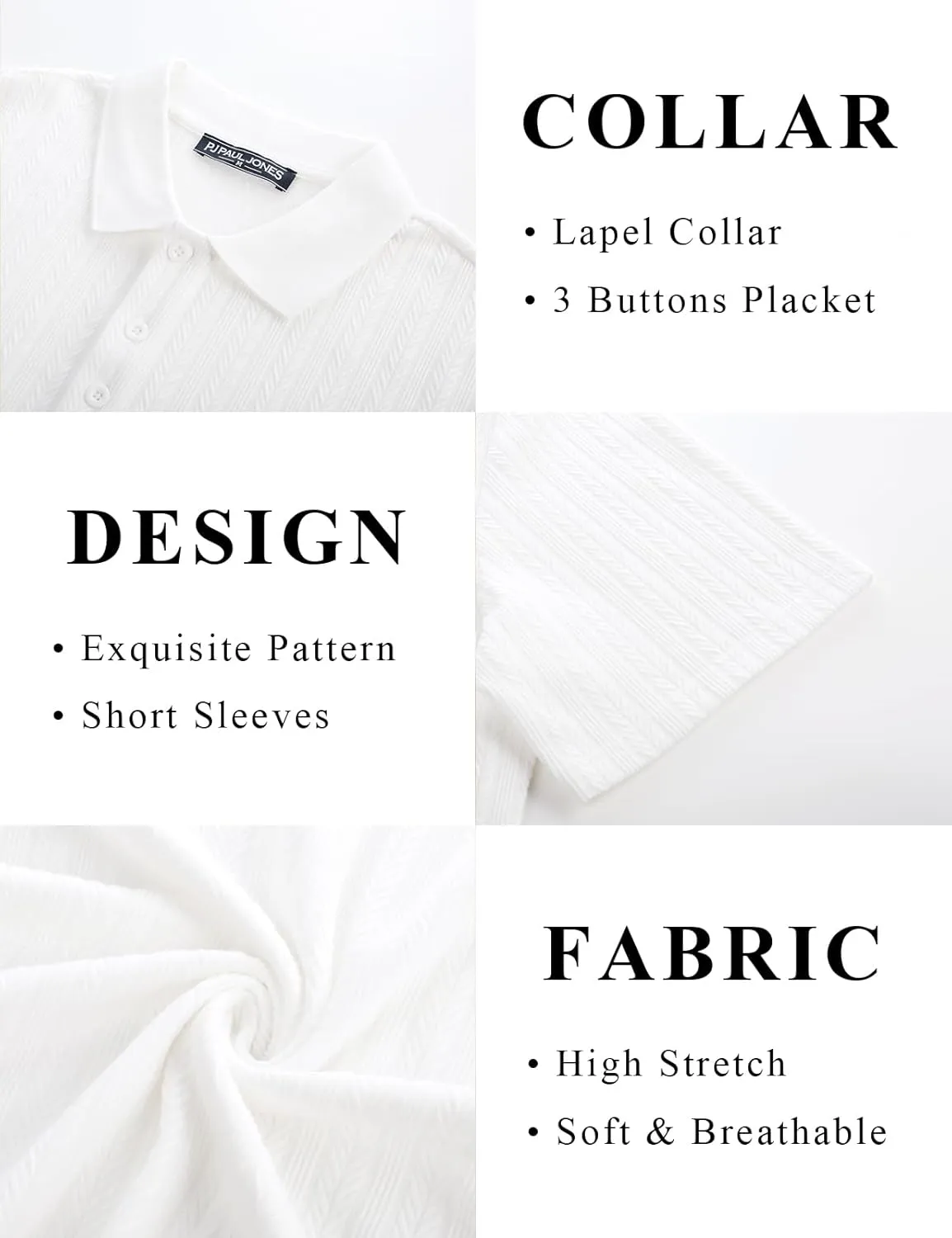 PJ PAUL JONES Mens Polo Shirts Short Sleeve Fashion Textured Polo Shirt Regular Fit Stretchy Golf Shirts
