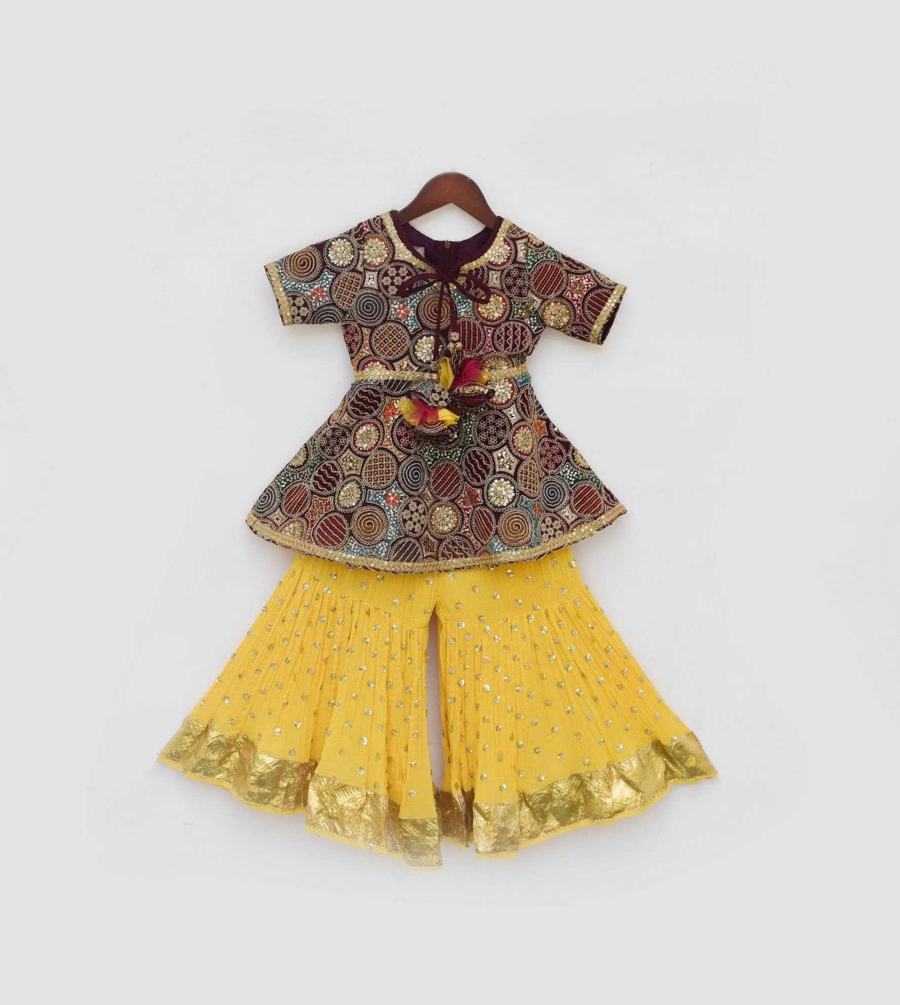 Pre Order: Burgundy Embroidery Top with Sharara