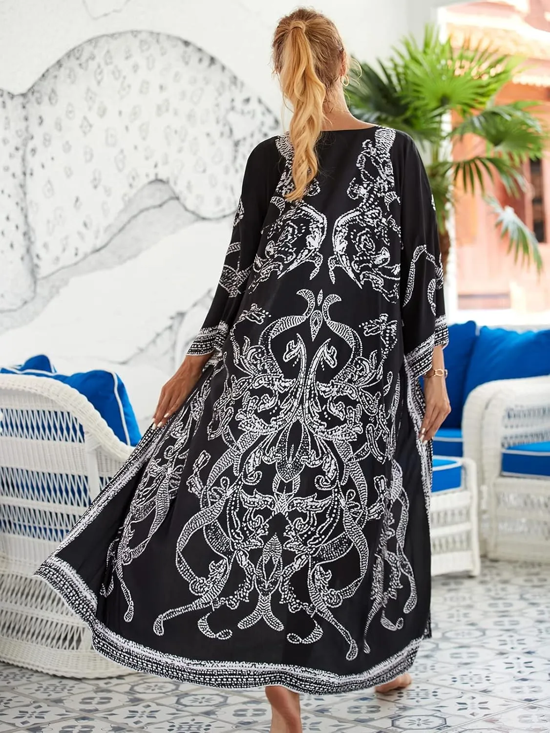 RanRui Kimono Robe Women Open Front Kimono Duster Robes with Belt Loose Over Sized