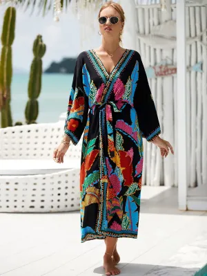 RanRui Kimono Robe Women Open Front Kimono Duster Robes with Belt Loose Over Sized