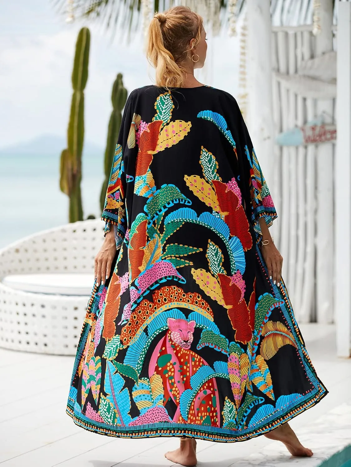 RanRui Kimono Robe Women Open Front Kimono Duster Robes with Belt Loose Over Sized