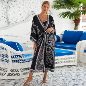 RanRui Kimono Robe Women Open Front Kimono Duster Robes with Belt Loose Over Sized