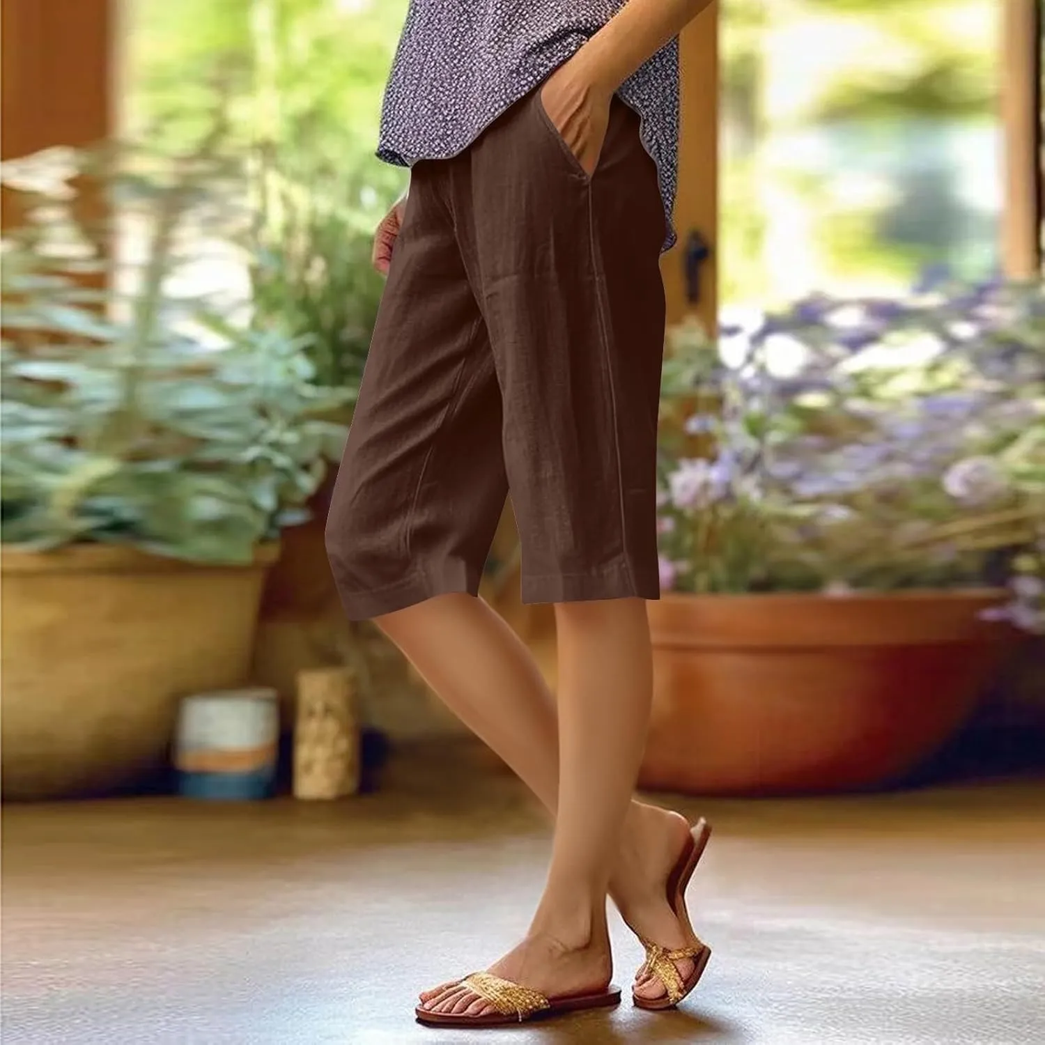 Summer Bermuda Shorts for Women Knee Length 2025 Trendy Linen Shorts Lightweight Casual Beach Short Pants