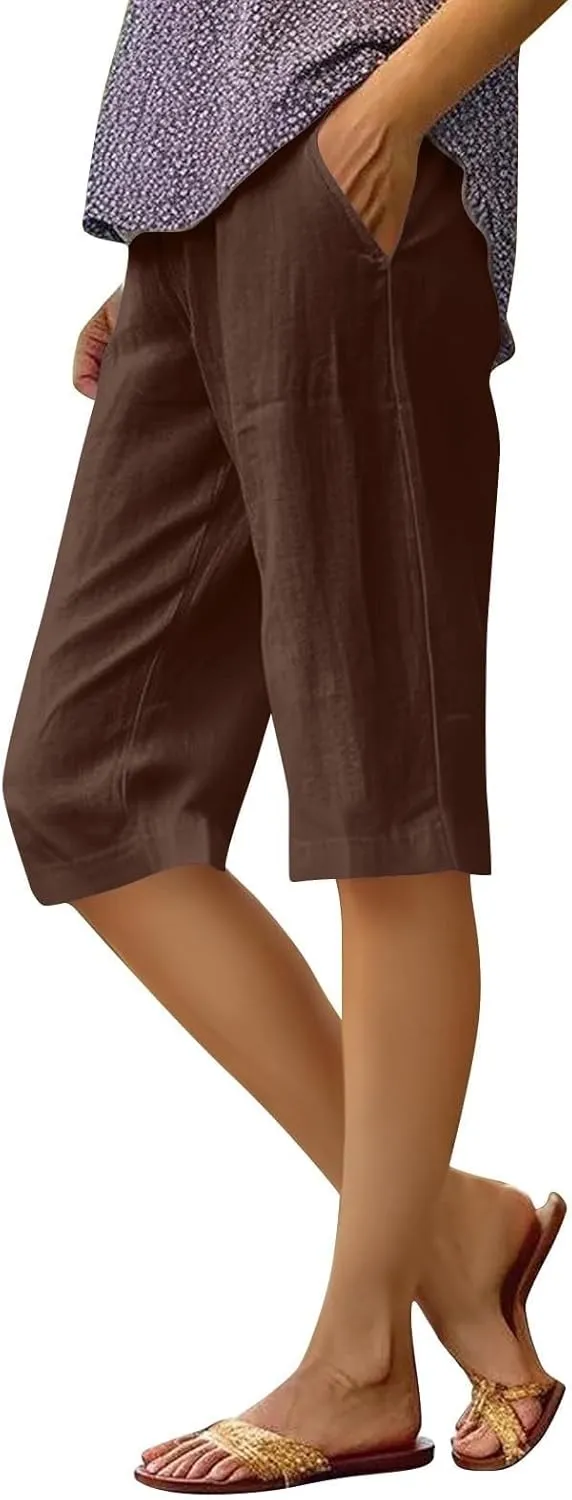 Summer Bermuda Shorts for Women Knee Length 2025 Trendy Linen Shorts Lightweight Casual Beach Short Pants