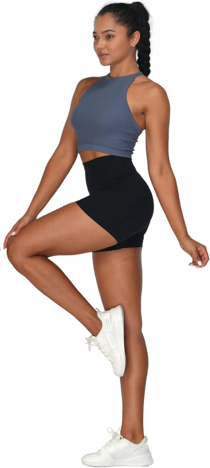 Sunzel No Front Seam Biker Shorts for Women with Pockets, Yoga Workout Gym Bike Shorts with Tummy Control