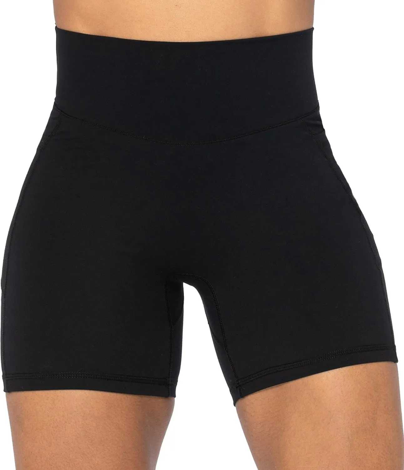 Sunzel No Front Seam Biker Shorts for Women with Pockets, Yoga Workout Gym Bike Shorts with Tummy Control
