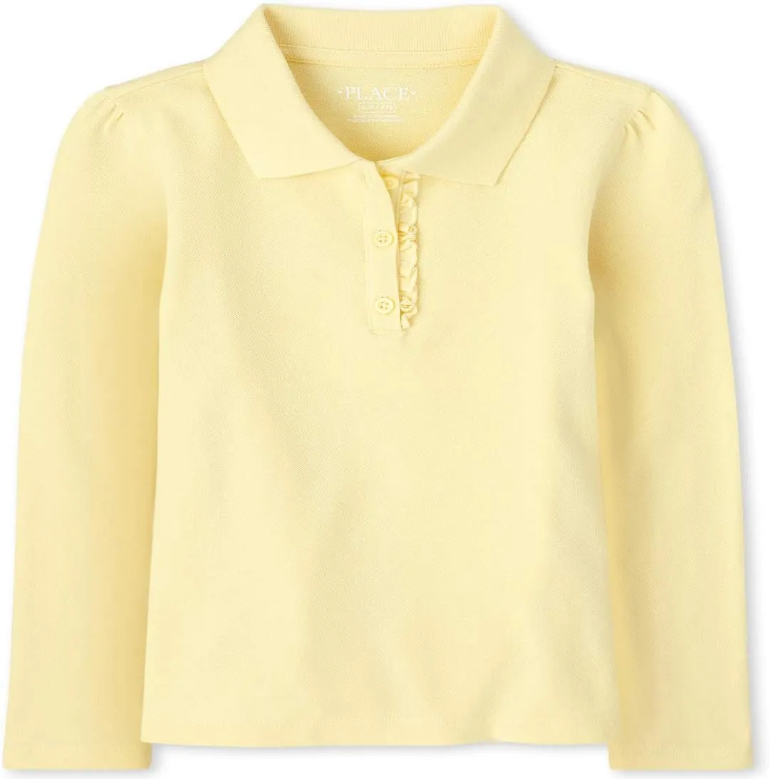 The Children's Place Girls' Long Sleeve Ruffle Pique Polo