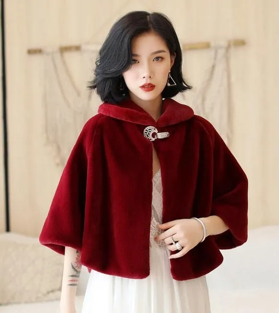 Wine Red Formal Party Evening Jackets Wraps Faux Fur cloaks Wedding Capes Winter Women Bolero Wrap Shawls In Stock 2021 shrug