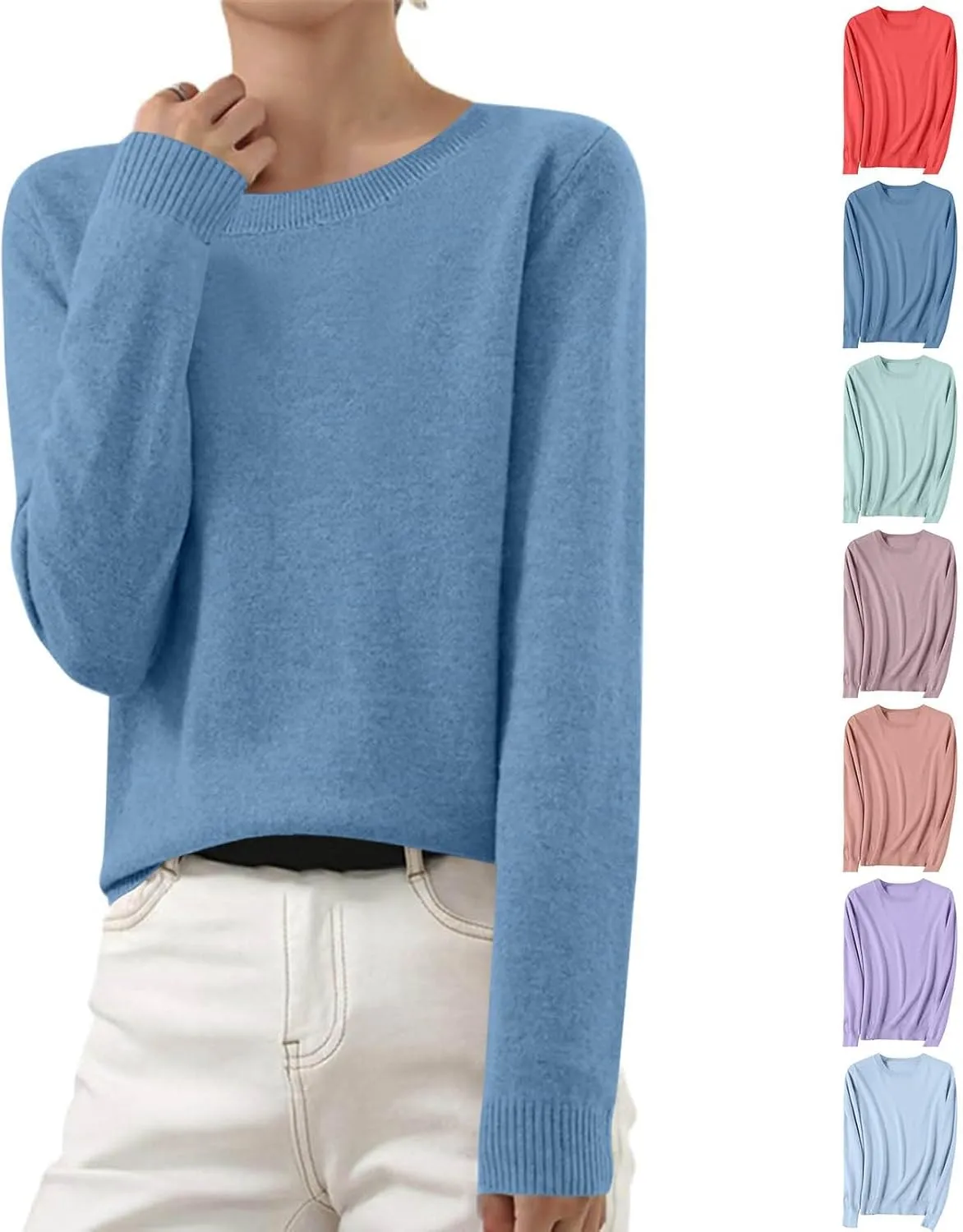 Wkishenl Cashmere Sweaters for Women Long Sleeve Crewneck/V-Neck Knit Pullover Classic Solid Shirts Fall Fashion Clothes 2025