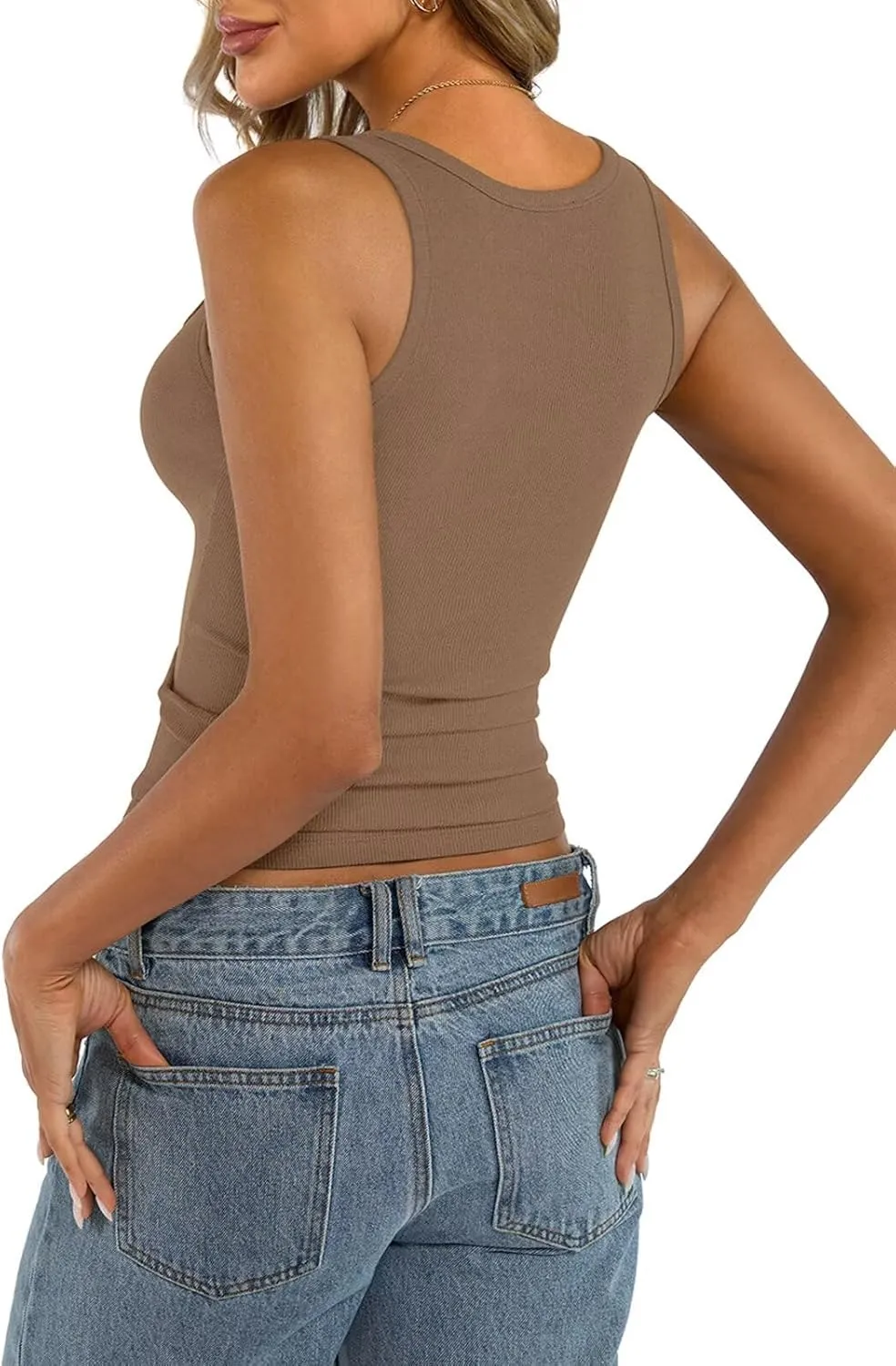 Womens Cotton Square Neck Ribbed Tank Tops Fitted Thin Shoulder Strap Sleeveless Basic Summer Cami Clothes 2025
