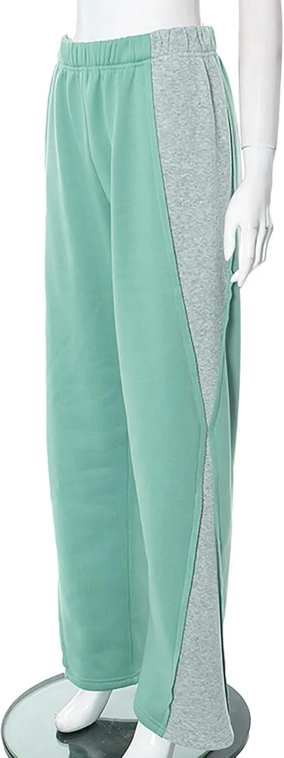 Women's Elastic Waist Color Block Patchwork Jogger Pants Workout Running Sweatpants Baggy Lounge Pants Casual Trousers