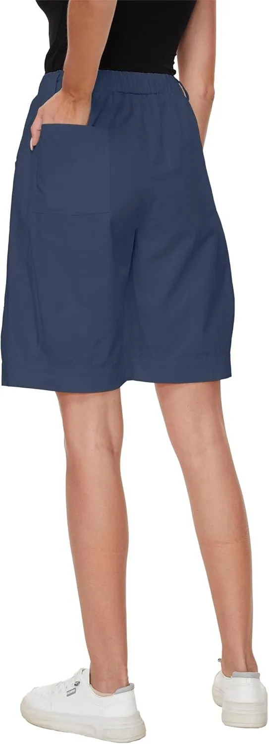 Women's High Waist Bermuda Shorts Loose Drawstring Capri Pants with Pockets Wide Leg Summer Shorts