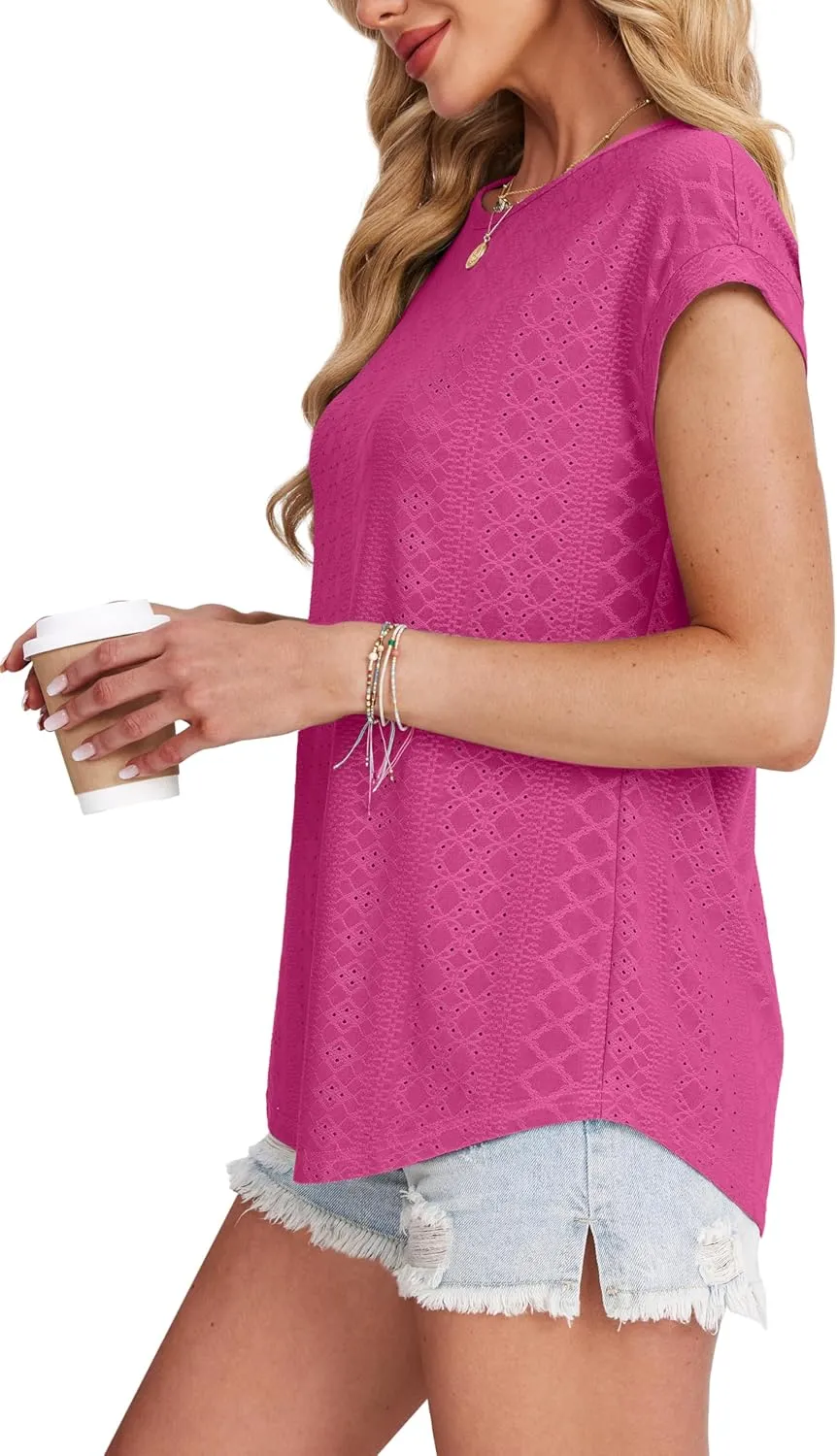 XIEERDUO Womens Tops Short Sleeve Shirts Blouses for Women Dressy Casual Cap Sleeve Tops with Curved Hem