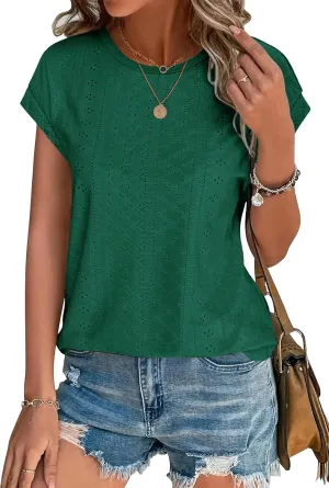 XIEERDUO Womens Tops Short Sleeve Shirts Blouses for Women Dressy Casual Cap Sleeve Tops with Curved Hem