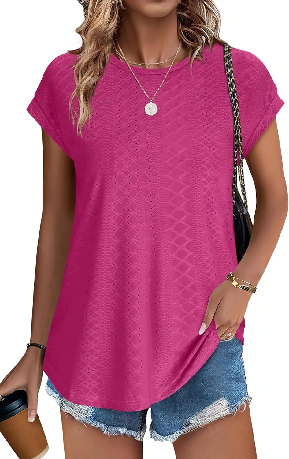 XIEERDUO Womens Tops Short Sleeve Shirts Blouses for Women Dressy Casual Cap Sleeve Tops with Curved Hem