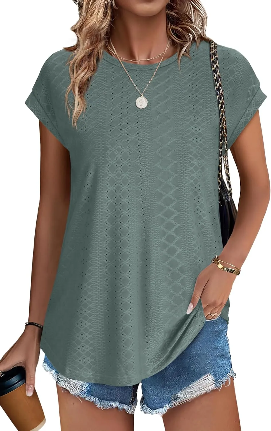 XIEERDUO Womens Tops Short Sleeve Shirts Blouses for Women Dressy Casual Cap Sleeve Tops with Curved Hem