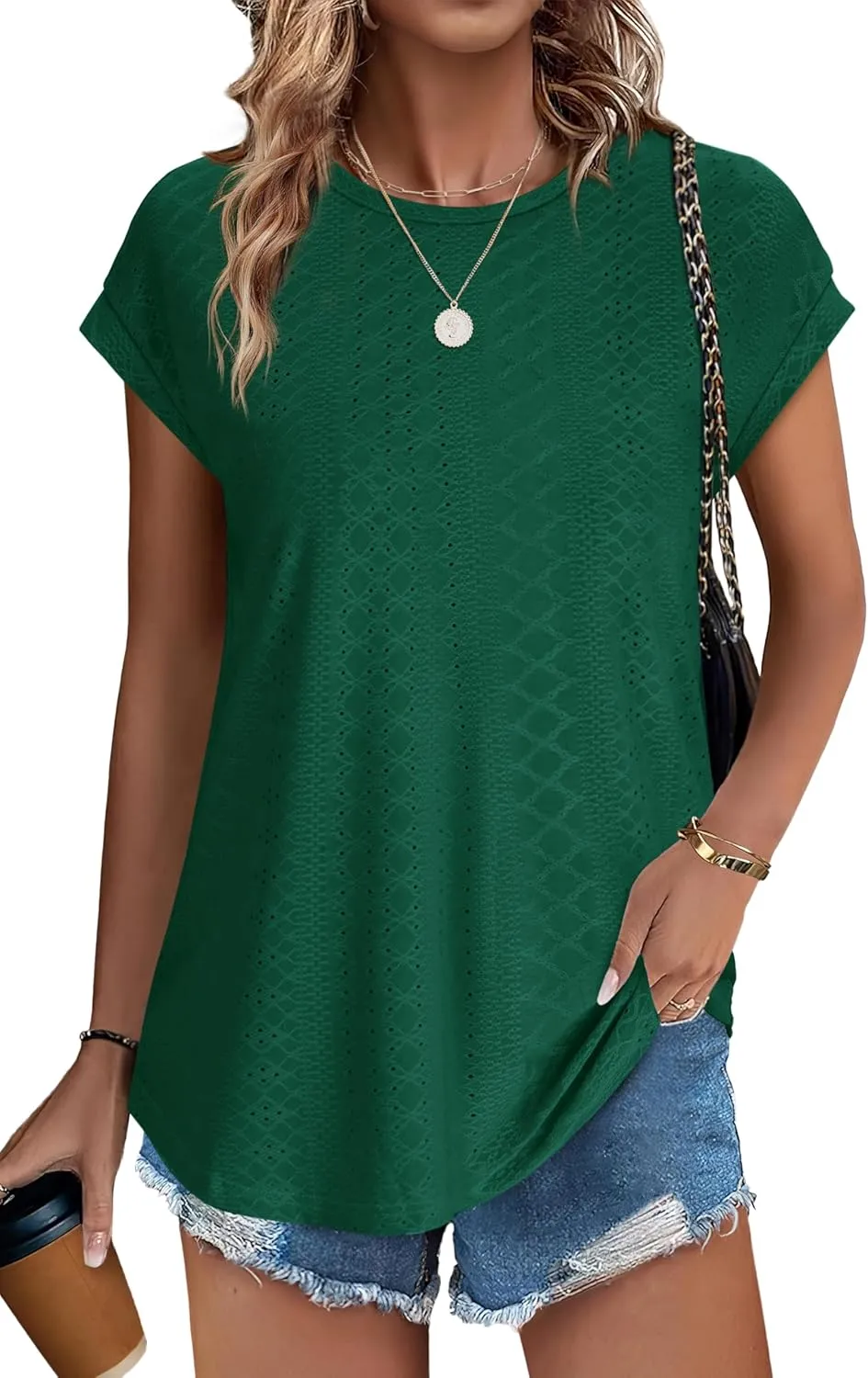 XIEERDUO Womens Tops Short Sleeve Shirts Blouses for Women Dressy Casual Cap Sleeve Tops with Curved Hem