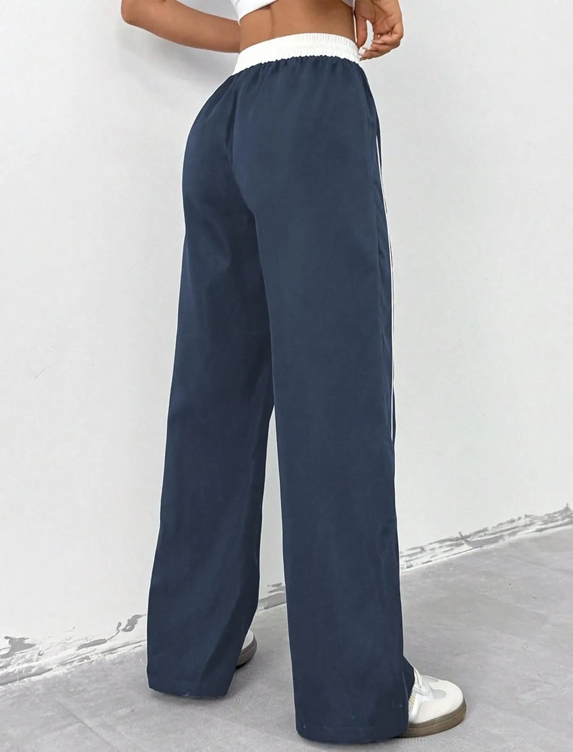 ZAFUL Womens Parachute Pants Y2K Wide Leg Cargo Sweatpants Drawstring Waist Jogger Pants with Pockets