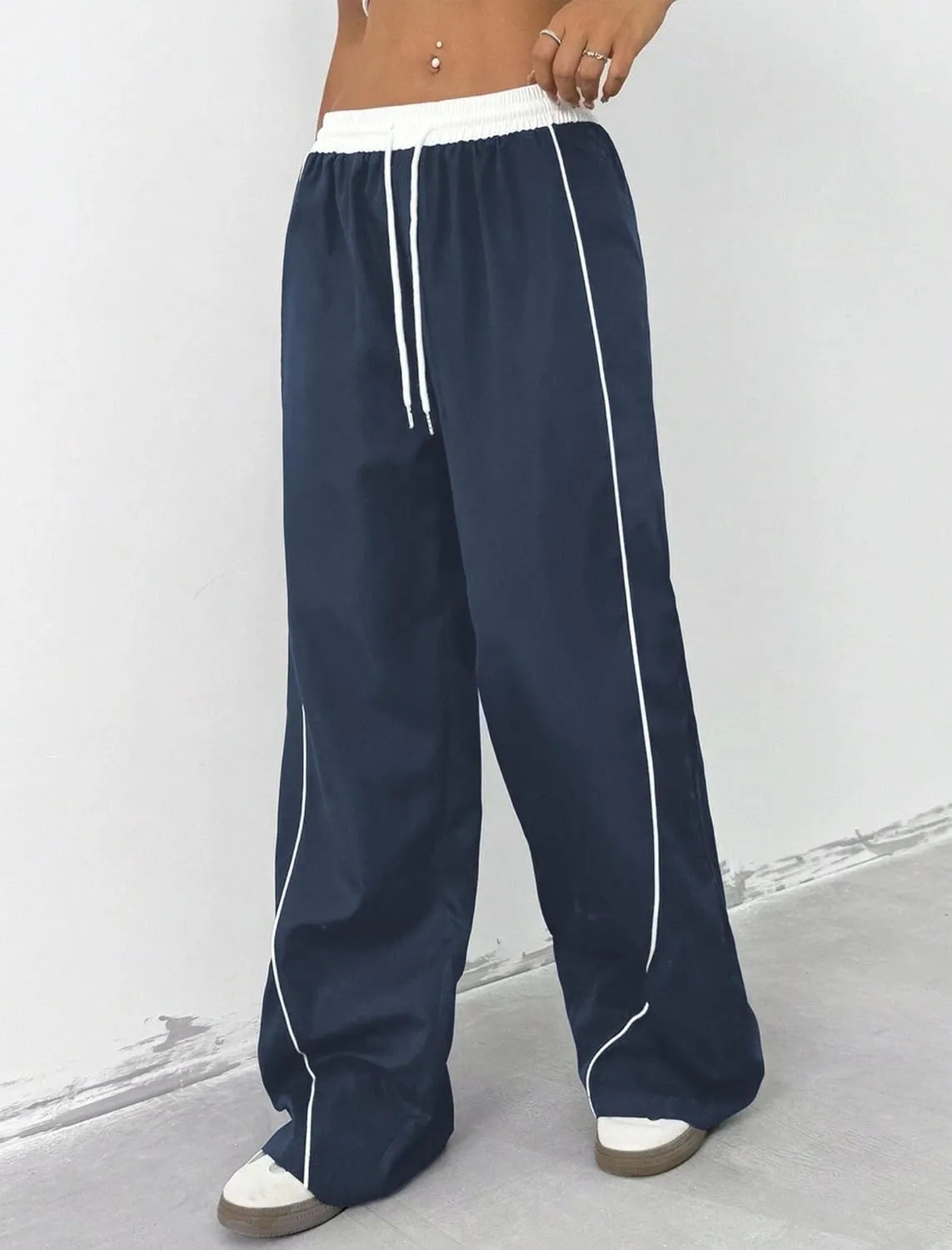 ZAFUL Womens Parachute Pants Y2K Wide Leg Cargo Sweatpants Drawstring Waist Jogger Pants with Pockets